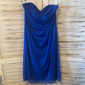 Strapless royal blue mini dress